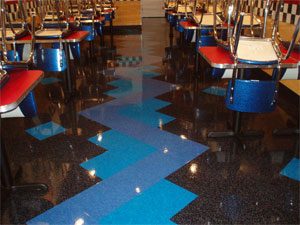 Tile floor cleaning results, stripped and waxed