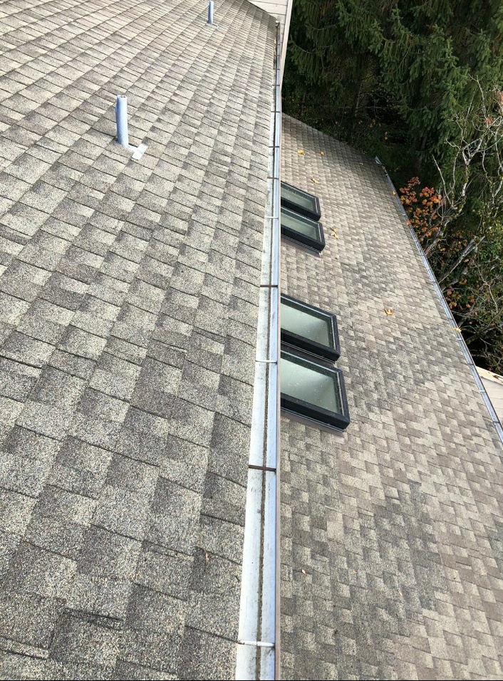 Picture showing roof and gutters cleared of debris after gutter cleaning